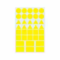 Yellow geometric stickers sheet, various shapes like circles, triangles, squares, crafts. - Yellow