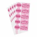 Pink fragile warning stickers set for shipping packaging with careful handling texts. - Pink
