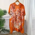 Orange floral print chiffon kimono cardigan, stylish summer beach sunscreen cover up. - 90*180cm / 13