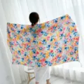 Summer floral print silk scarf women beach shawl large sun protection fashion hijab wrap 90 - Multicolor Floral