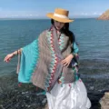 Ethnic style sun-protection shawl thin scarf for women seaside beach travel outfit - Wavy Green