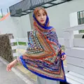 Bohemian ethnic style women scarf cape, colorful geometric lightweight summer sun shawl. - Style 7