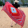 Retro ethnic printed cotton linen shawl versatile outdoor travel beach sun protection scarf - 316 Stainless Steel