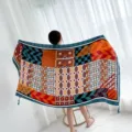 Ethnic geometric print silk scarf for women, large beach shawl and sun protection wrap. - Geometric Spliced Multicolor