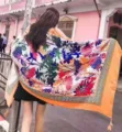 Vintage ethnic style floral print sun protection shawl, large versatile linen scarf for women. - L307