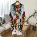 Women colorful printed boho beach cover up shawl elegant tassel cardigan summer vacation - 42