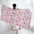 Women floral print beach shawl large summer sun protection scarf lightweight resort travel wrap - Red Botanical