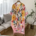 Floral print women kimono cover up cardigan summer beach vacation sun protection shawl - 43