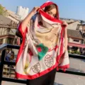 Women fashion vintage carriage printed silk scarf shawl summer thin breathable sunscreen wrap. - Style 11