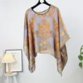 Women's silk-like sun protection poncho shawl, elegant grey gold baroque print loose cape top - Style 7