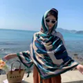 Stylish women scarf geometric belt print beach sunshade shawl elegant vintage design accessory - Over 175cm / L178
