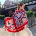 Bohemian ethnic style printed shawl cloak women summer thin sun protection beach scarf - Style 15