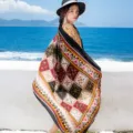 Vintage ethnic geometric pattern sun protection shawl, stylish cotton linen scarf for women variant. - Over 175cm / L18-1