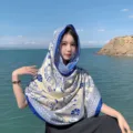 Châle de protection solaire style ethnique, foulard en soie léger pour femmes voyage plage. - 215-2