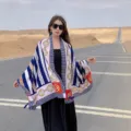 Femme protection solaire châle long écharpe désert voyage mode plage élégant bleu blanc - Variante 229