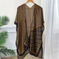 Women's stylish black and gold print sun protection shawl versatile outdoor fashion cape - 90*180cm / Green and Blue Embroidery (03)