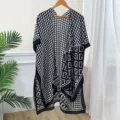 Black white houndstooth print kimono cardigan loose beach cover up women summer shawl - 90*180cm / Symmetrical Black (07)
