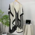 Black and white geometric print sun protection shawl cape stylish open front outerwear for women - 90*180cm / 21