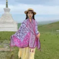Foulard léger imprimé floral style ethnique femme châle de protection solaire pour plage voyage - 337
