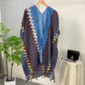 Blue printed boho kimono beach cover-up, elegant lightweight open front cardigan shawl. - 22