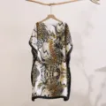 Women abstract print sun protection shawl detail, loose off-shoulder summer cover-up. - 31