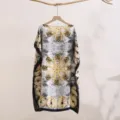 Details view of a summer floral print sun protection shawl, loose style and lightweight fabric. - 30