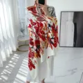 Boho floral print women shawl scarf, vintage botanical beach wrap for summer sun protection. - L244