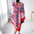 Floral Print Cotton Scarf Summer Beach Shawl Retro Ethnic Travel Sun Protection Wrap Women - L249