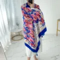 Floral print cotton beach shawl, retro ethnic style summer travel sun protection wrap. - L250