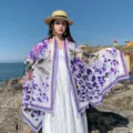 Women bohemian beach shawl scarf sun protection thin wrap for summer vacation travel holiday - Colorful Leopard Sunflower - Purple / 180*90