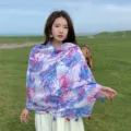 Women's bohemian floral print sunscreen shawl lightweight beach scarf travel wrap accessory - Colorful Banana Leaf - Blue / 180*90