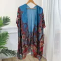 Women's blue paisley print split shawl scarf sun protection stylish outerwear daily wear - 90*180cm / 04