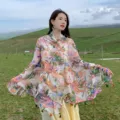 Bohemian botanical print beach shawl sunscreen scarf lightweight travel wrap for women fashion - Colorful Banana Leaf - Khaki / 180*90