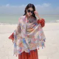 Women bohemian tropical print beach scarf, lightweight sunscreen shawl, colorful variant. - Colorful Banana Leaf - Yellow / 180*90
