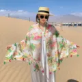 Women summer beach sun protection shawl botanical print scarf holiday travel accessory - Colorful Banana Leaf - Green / 180*90