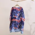 Blue pink abstract print silk-like sun protection clothing casual loose cape cover-up cardigan. - 4
