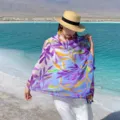 Bohemian floral print beach sarong, lightweight summer sunscreen shawl and stylish travel scarf. - Gradient Colorful Leaves - Purple / 180*90