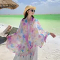 Bohemian floral print beach scarf, lightweight women's sun protection shawl in pink. - Fluorescent Flower - Purple / 180*90