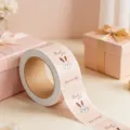 Close-up of pink thank you sticker roll with cute bunny design, perfect for gift packaging seals. - Pink Rabbit Style (CX-102) / 100 Stickers/Roll