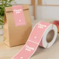 Pink thank you sticker roll for gift packaging, baking seals, and wedding decoration use. - 100 Stickers/Roll / Pink