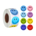 Colorful round smiley face sticker roll detail shot showing vibrant multi-color reward decals. - CX-62