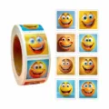 Roll of cute 3D cartoon smile face stickers, perfect for reward and decorative sealing. - CX-20