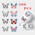 Colorful butterfly stickers roll 500 pcs decorative adhesive sticker for gift box packaging - 500 Stickers/Roll / Colorful