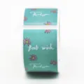 Roll of teal rectangular thank you stickers with pink flower patterns for gift box packaging. - CT-09 / 5x3cm 200 Stickers
