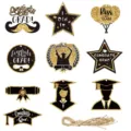 Graduation party hanging tags set featuring black and gold glitter designs for celebration decor. - Graduation Season Hanging Decorations (Black)