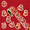 Details of the Chinese New Year cartoon horse sticker roll showing festive patterns and auspicious text. - Success in Horse Form