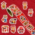 Chinese New Year roll stickers detail featuring festive cartoon kids and zodiac tiger patterns. - Auspicious New Year