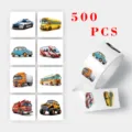 Cartoon car sticker roll 500pcs waterproof adhesive labels for sealing gift boxes and stationery. - CX-16