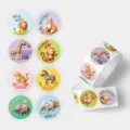 Roll of cute cartoon animal reward stickers for kids, colorful round motivational labels. - CX-236D