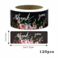 Vintage floral thank you sticker roll, 1in x 3in decorative sealing labels, 120pcs - CT-03